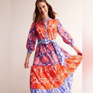 Boden Alba Tiered Firecracker Gardenia Swirl Cotton Maxi Dress